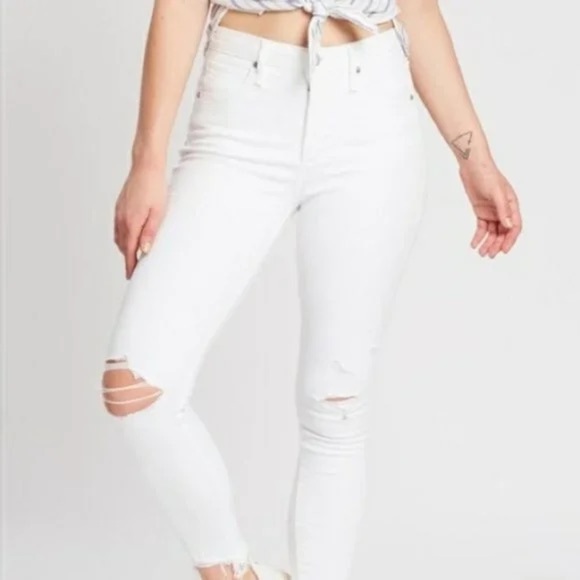 Abercrombie & Fitch High-Rise Super Skinny Distressed Jeans in White, Size 6s - Picture 5 of 11